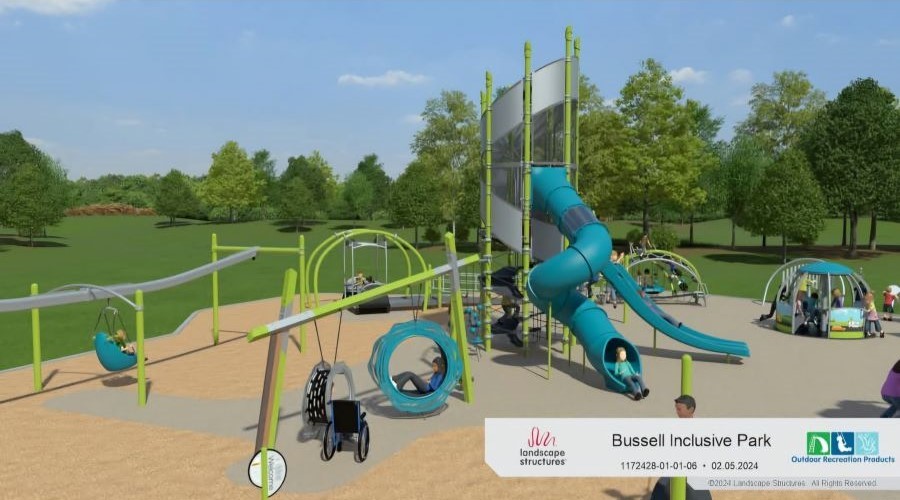 Image is an artist's rendering of the inclusive playground.