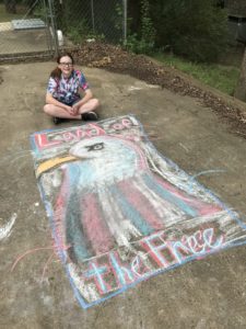 Land of the Free chalk art drawing with an eagle